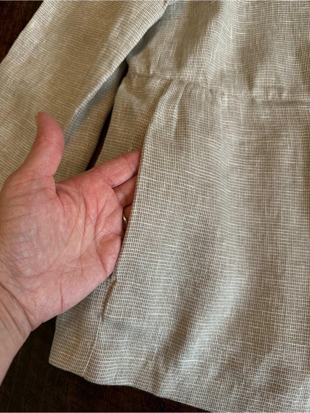 J. Jill | Metallic Linen Shimmer Peplum Jacket Blazer Beige Cream, Size L, NWT - Picture 4 of 10